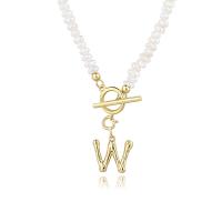 Sterling Silver Pearl Necklace, 925 Sterling Silver, with Freshwater Pearl, Alphabet Letter, gold color plated & for woman, gold cm 