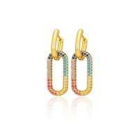 Huggie Hoop Drop Earring, Brass, gold color plated & micro pave cubic zirconia & for woman, multi-colored 