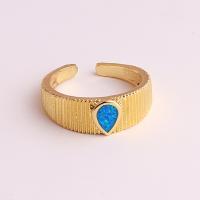 Brass Finger Ring, with Opal, gold color plated, Adjustable & for woman 