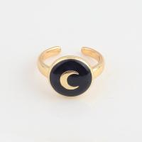 Brass Finger Ring, real gold plated, Adjustable & for woman & enamel 14.1mm 