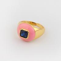 Латунное кольцо с стразами, Латунь, плакированный настоящим золотом, Регулируемый & Женский & эмаль, Много цветов для выбора, продается PC