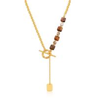 Gemstone Necklaces, Brass, with Natural Gravel, with 2.36inch extender chain, Geometrical Pattern, 18K gold plated, oval chain & for woman, 15mm Approx 18.5 Inch 