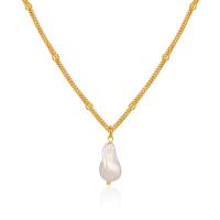 Shell Freshwater Pearl Necklace, Brass, with Shell Pearl, with 2.36inch extender chain, 18K gold plated, fashion jewelry & for woman, 17mm Approx 19.09 Inch 