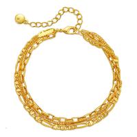 Brass Bracelets, with 2.36inch extender chain, 18K gold plated, multilayer & for woman Approx 6.69 Inch 