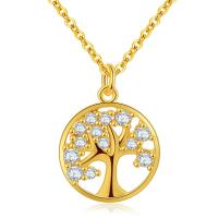 Cubic Zircon Micro Pave Brass Necklace, with 2.36inch extender chain, Tree, gold color plated, oval chain & micro pave cubic zirconia & for woman & hollow, 15mm Approx 17.32 Inch 