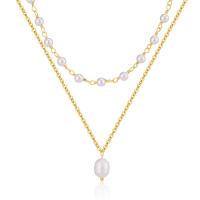 Plastic Pearl Necklace, Brass, with ABS Plastic Pearl, with 2.36inch extender chain, 18K gold plated, Double Layer & oval chain & for woman, 10mm Approx 17.87 Inch, Approx 18.89 Inch 