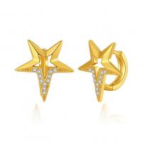 Brass Huggie Hoop Earring, Star, 18K gold plated, micro pave cubic zirconia & for woman & hollow 