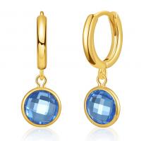 Huggie Hoop Drop Earring, Brass, Round, 18K gold plated, micro pave cubic zirconia & for woman 
