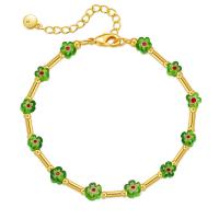 Glass Jewelry Beads Bracelets, Brass, with Glass, with 2.36inch extender chain, Flower, 18K gold plated, folk style & for woman Approx 6.49 Inch 