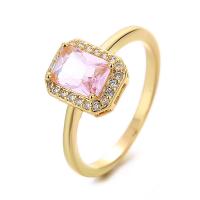 Кубическое цирконовое латунное кольцо, Латунь, Геометрический узор, плакирован золотом, разный размер для выбора & инкрустированное микро кубического циркония & Женский размер:6-8, продается PC