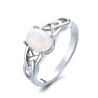 Brass Finger Ring, with Artificial Opal, Geometrical Pattern, platinum plated & for woman & hollow US Ring 