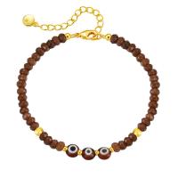 Evil Eye Jewelry Bracelet, Brass, with Glass Beads, with 2.36inch extender chain, 18K gold plated, folk style & for woman & faceted Approx 6.69 Inch 