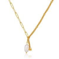Freshwater Pearl Brass Necklace, with Freshwater Pearl, with 2.36inch extender chain, 18K gold plated, fashion jewelry & for woman, 15mm Approx 19.21 Inch 