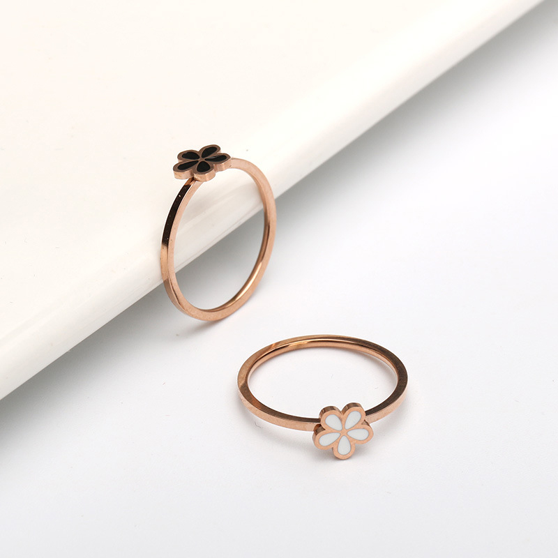 Enamel Stainless Steel Finger Ring, 304 Stainless Steel, Daisy, real rose gold plated, different size for choice & for woman, more colors for choice, US Ring Size:5-9, Sold By PC