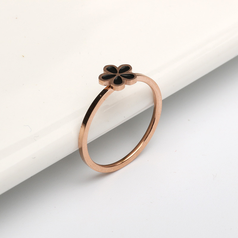Enamel Stainless Steel Finger Ring, 304 Stainless Steel, Daisy, real rose gold plated, different size for choice & for woman, more colors for choice, US Ring Size:5-9, Sold By PC
