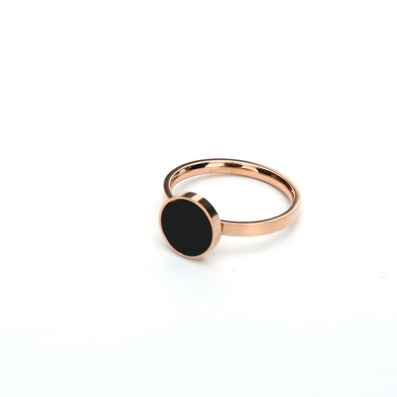 Anillos de Acero Inoxidable, acero inoxidable 304, con Nácar Negra, Esférico, chapado en oro de rosa real, diverso tamaño para la opción & diferentes estilos para la opción & para mujer, tamaño:5-9, Vendido por UD