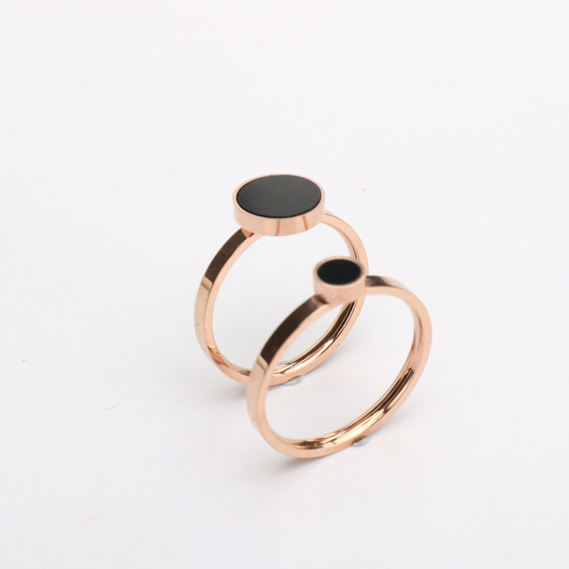 Anillos de Acero Inoxidable, acero inoxidable 304, con Nácar Negra, Esférico, chapado en oro de rosa real, diverso tamaño para la opción & diferentes estilos para la opción & para mujer, tamaño:5-9, Vendido por UD