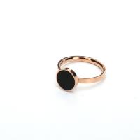 Stainless Steel Finger Ring, 304 Stainless Steel, with Black Shell, Round, real rose gold plated  & for woman, US Ring 