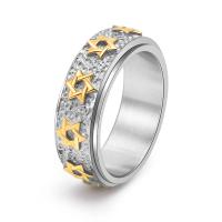 Stainless Steel Finger Ring, 304 Stainless Steel, Hexagram, Vacuum Ion Plating, rotatable & Unisex 8mm, US Ring 