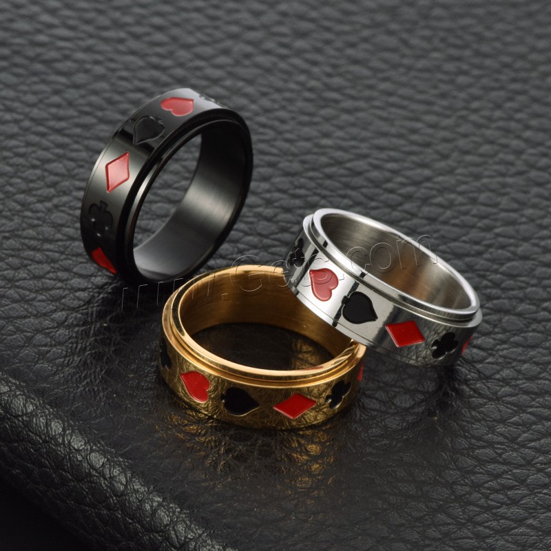 кольцо эмали из нержавеющей стали, Нержавеющая сталь 304, вакуумное ионное покрытие, вращающийся & Мужская & разный размер для выбора & эмаль, Много цветов для выбора, 8mm, размер:6-12, продается PC