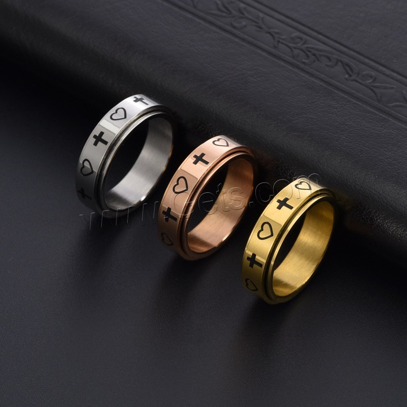 Esmalte de acero inoxidable anillo de dedo, acero inoxidable 304, Recubrimiento iónico al vacío, rotativo & unisexo & diverso tamaño para la opción, más colores para la opción, 6mm, tamaño:5-12, Vendido por UD