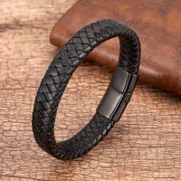 PU Leather Cord Bracelets, with 304 Stainless Steel, Vacuum Plating, for man 