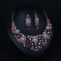 Crystal Jewelry Sets, Zinc Alloy, with Crystal, with 2.75 inch extender chain, plated, 2 pieces & for woman & with rhinestone, pink Approx 17.32 Inch 