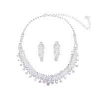 Crystal Jewelry Sets, Zinc Alloy, with Crystal, with 3.14 inch extender chain, plated, 2 pieces & for woman & with rhinestone, white, 50mm Approx 18.89 Inch 