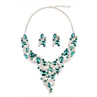 Rhinestone Zinc Alloy Jewelry Set, with 3.14 inch extender chain, plated, 2 pieces & for woman & with rhinestone, green Approx 18.89 Inch 