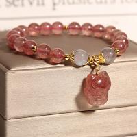 Strawberry Quartz Bracelet, with zinc alloy bead & Rose Quartz, gold color plated, for woman, pink Approx 6.29 Inch 