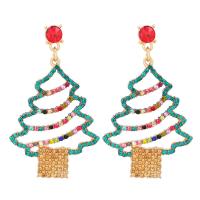 Christmas Earrings, Zinc Alloy, Christmas Tree, gold color plated, Christmas Design & for woman & with rhinestone & hollow 