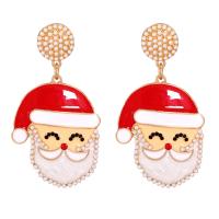 Christmas Earrings, Zinc Alloy, Santa Claus, gold color plated, Christmas Design & for woman & enamel & with rhinestone, red 