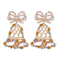 Christmas Earrings, Zinc Alloy, Bell, gold color plated, Christmas Design & for woman & with rhinestone & hollow 