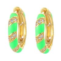 Brass Huggie Hoop Earring, gold color plated, micro pave cubic zirconia & for woman & enamel 
