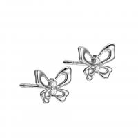 Sterling Silver Stud Earring, 925 Sterling Silver, Butterfly, platinum color plated, for woman & with rhinestone 