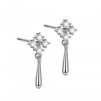Sterling Silver Drop Earring, 925 Sterling Silver, platinum color plated, for woman & with rhinestone 