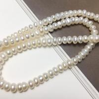 Bouton de culture des perles d'eau douce, perle d'eau douce cultivée, Plat rond, DIY, blanc, 5-6mm Environ 14.57 pouce, Vendu par brin
