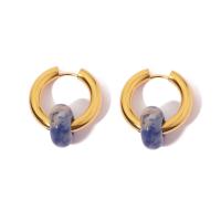 Stainless Steel Huggie Hoop Earring, 304 Stainless Steel, with Lapis Lazuli, Vacuum Ion Plating, fashion jewelry & for woman, two different colored 