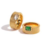 Cubic Zirconia anillo de dedo de acero inoxidable, acero inoxidable 304, Recubrimiento iónico al vacío, Joyería & diverso tamaño para la opción & para mujer & con circonia cúbica, más colores para la opción, 22x11mm, Vendido por UD