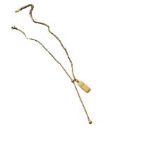 Collar de la joyería de titanio, Partículas de acero, con 5cm extender cadena, Recubrimiento iónico al vacío, para mujer, dorado, 6.2x14.6mm, longitud:39.5 cm, Vendido por UD