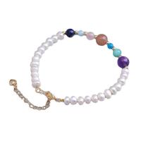 Gemstone Bracelets, Natural Stone, with Freshwater Pearl & Brass, handmade, fashion jewelry & for woman cm 