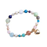 Gemstone Bracelets, Natural Stone, with Freshwater Pearl & Brass, handmade, fashion jewelry & for woman cm 