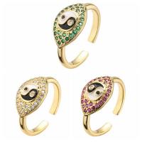 Cubic Zirconia Micro Pave Brass Finger Ring, Adjustable & fashion jewelry & ying yang & Unisex & micro pave cubic zirconia 