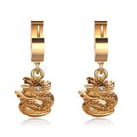 Titanium Steel Drop Earring, gold color plated, fashion jewelry & for woman 