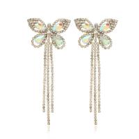 Fashion Fringe Earrings, Brass, Butterfly, gold color plated, micro pave cubic zirconia & for woman 