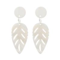 Acrylic Drop Earring, with Iron, Leaf, silver color plated, for woman, white 