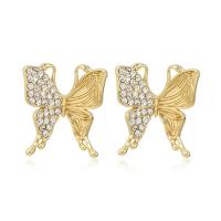 Zinc Alloy Rhinestone Stud Earring, Butterfly, gold color plated, for woman & with rhinestone, golden 