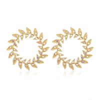 Zinc Alloy Rhinestone Stud Earring, Round, gold color plated, for woman & with rhinestone, golden 
