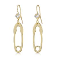 Zinc Alloy Rhinestone Drop Earring, Safety Pin, gold color plated, for woman & with rhinestone, golden 
