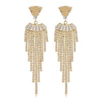 Fashion Fringe Earrings, Brass, gold color plated, micro pave cubic zirconia & for woman, golden 